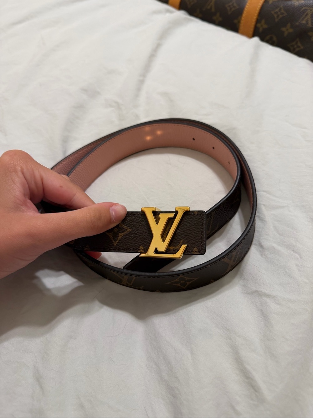 Louis Vuitton Dusty Pink Leather Belt with Gold LV Buckle - Picture 3 of 6